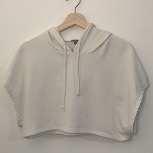 Cropped Sleeveless White Hoodie